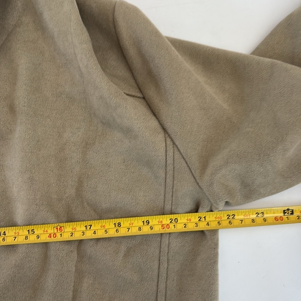 hem & thread tan long line open front light faux suede jacket with side pockets - Picture 13 of 16